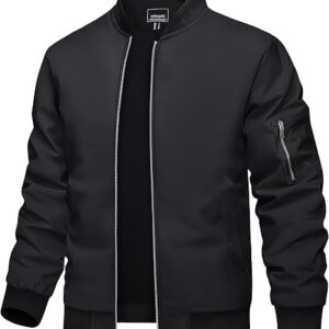 TACVASEN Chaqueta bomber para hombre, ligera, casual, primavera, otoño, cortavientos, con cremallera y bolsillo