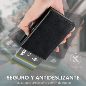 Billetera Hombre Cuero Negro Tarjetero Imantado Automático